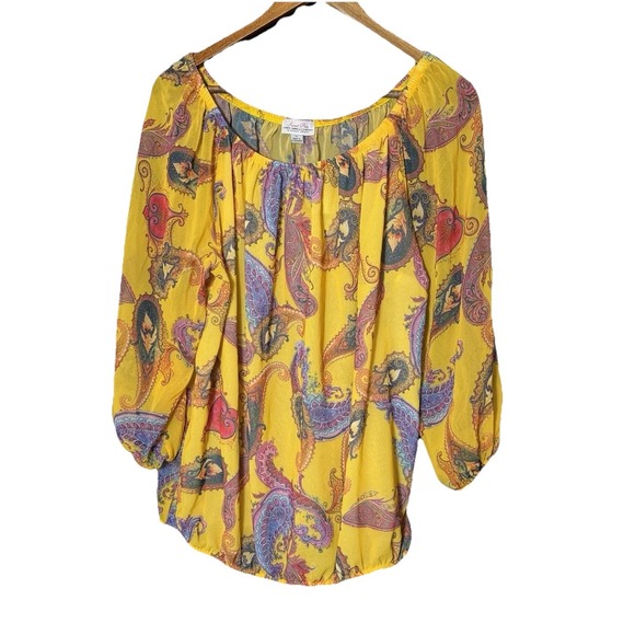 SWEET PEA For New York & Company Yellow Floral Print Off Shoulder Top XL Art - Picture 1 of 8